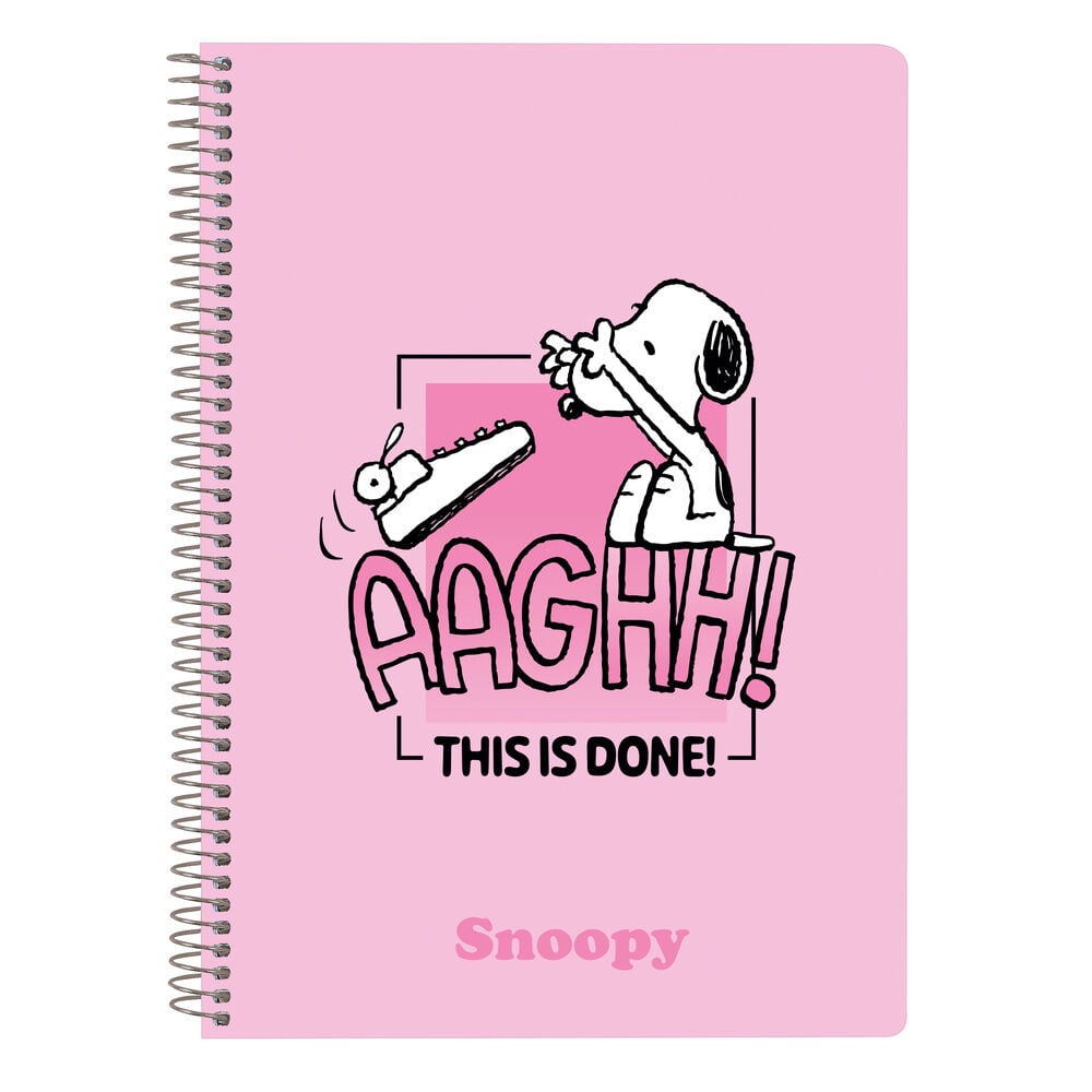 Cuaderno A5 rosa con diseño de Snoopy y espiral metálico