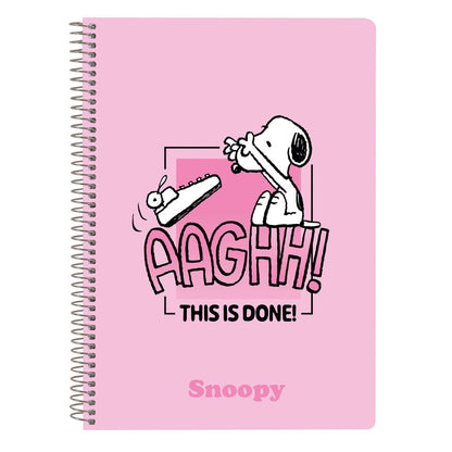 Cuaderno A5 rosa con diseño de Snoopy y espiral metálico