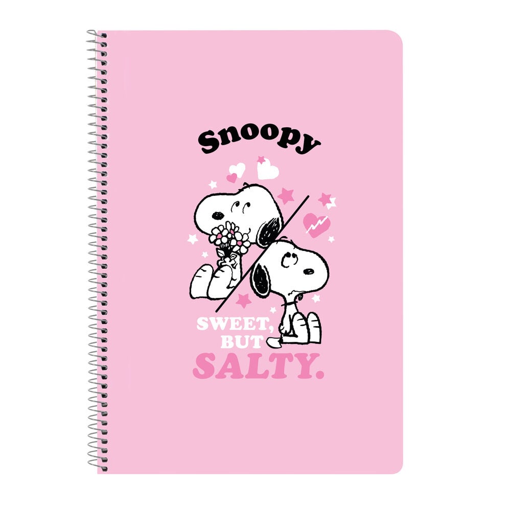Cuaderno A4 rosa de Snoopy y Woodstock con espiral metálico
