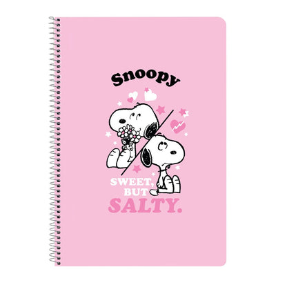 Cuaderno A4 rosa de Snoopy y Woodstock con espiral metálico