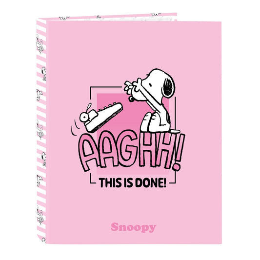 Carpeta A4 rosa de 4 anillas con diseño de Snoopy