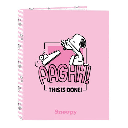 Carpeta A4 rosa de 4 anillas con diseño de Snoopy