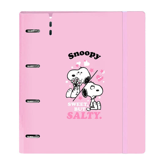 Carpeta A4 rosa de cuatro anillas con diseño de Snoopy