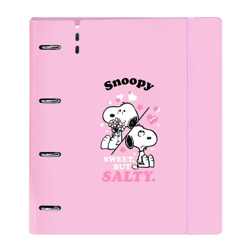 Carpeta A4 rosa de cuatro anillas con diseño de Snoopy