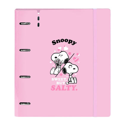 Carpeta A4 rosa de cuatro anillas con diseño de Snoopy