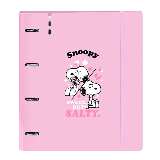 Carpeta A4 rosa de cuatro anillas con diseño de Snoopy