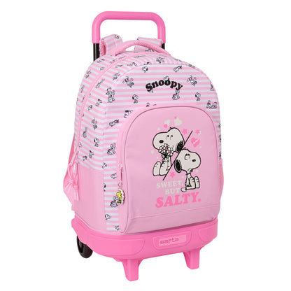 Trolley extraíble rosa de Snoopy con mochila, ruedas y asa telescópica