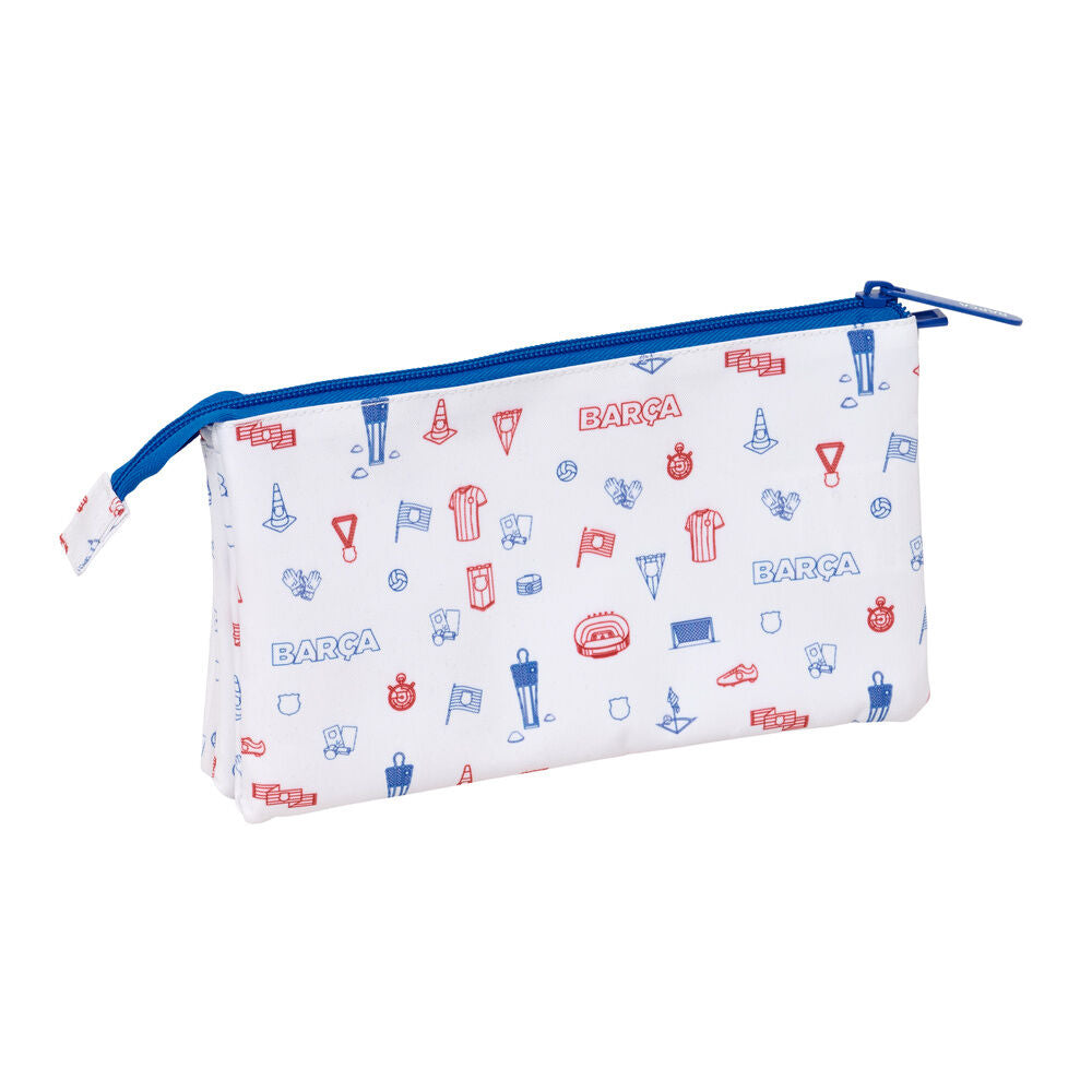 Portatodo triple Baby F.C. Barcelona blanco con escudo y estampado deportivo - 2