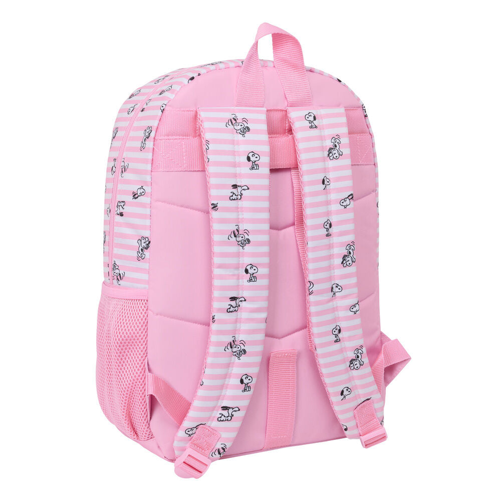Mochila rosa SAFTA de Snoopy con rayas y bolsillo frontal - 2