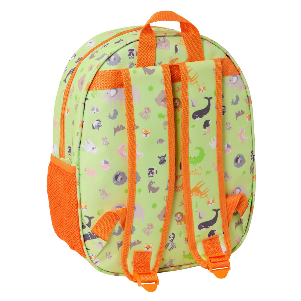 Mochila 3D verde con cara de tigre y detalles naranjas - 2