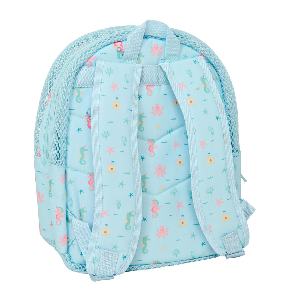 Mochila antiarena SAFTA Sirena azul turquesa con rejilla y motivos marinos - 2