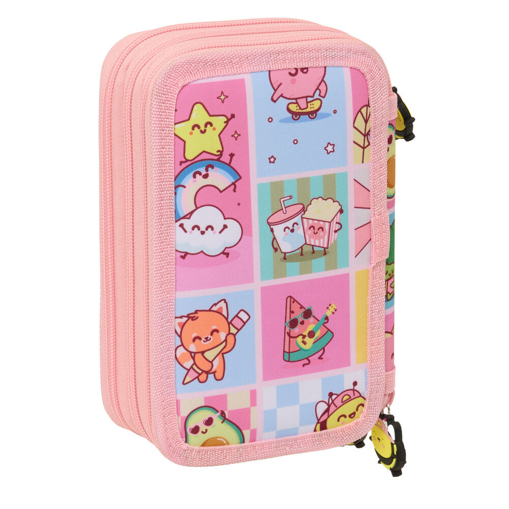 Portatodo triple rosa Mr. Wonderful con tres compartimentos y material escolar - 2