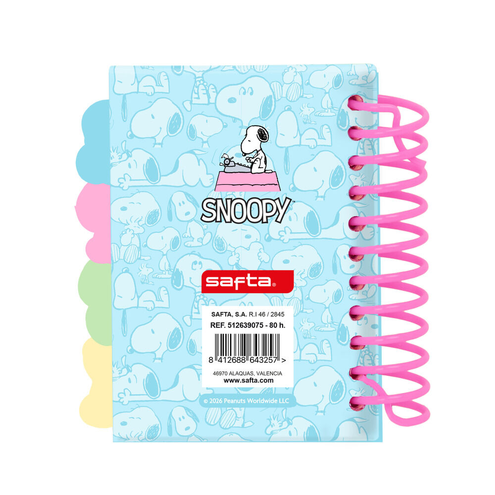 Cuaderno A7 Snoopy azul con espiral rosa y separadores de colores - 2