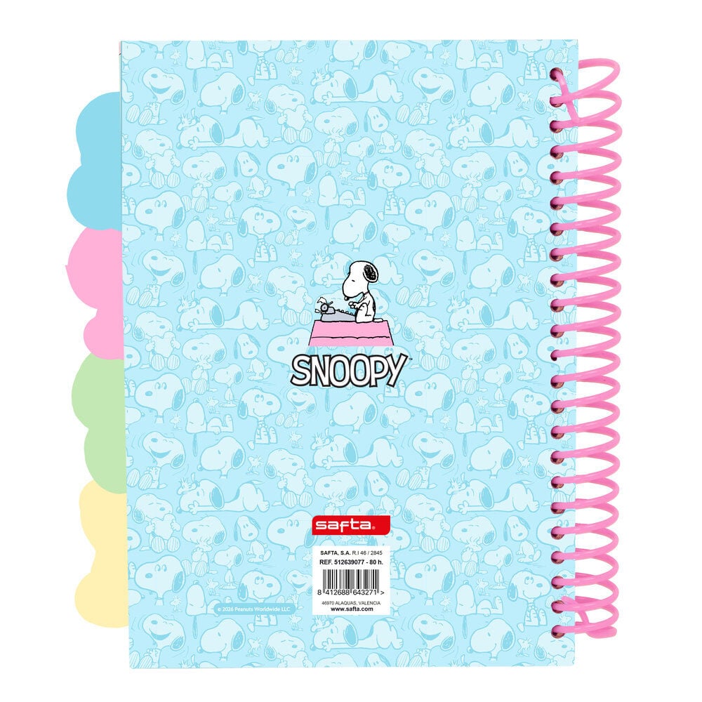 Cuaderno A5 azul de Snoopy con espiral rosa y separadores - 2