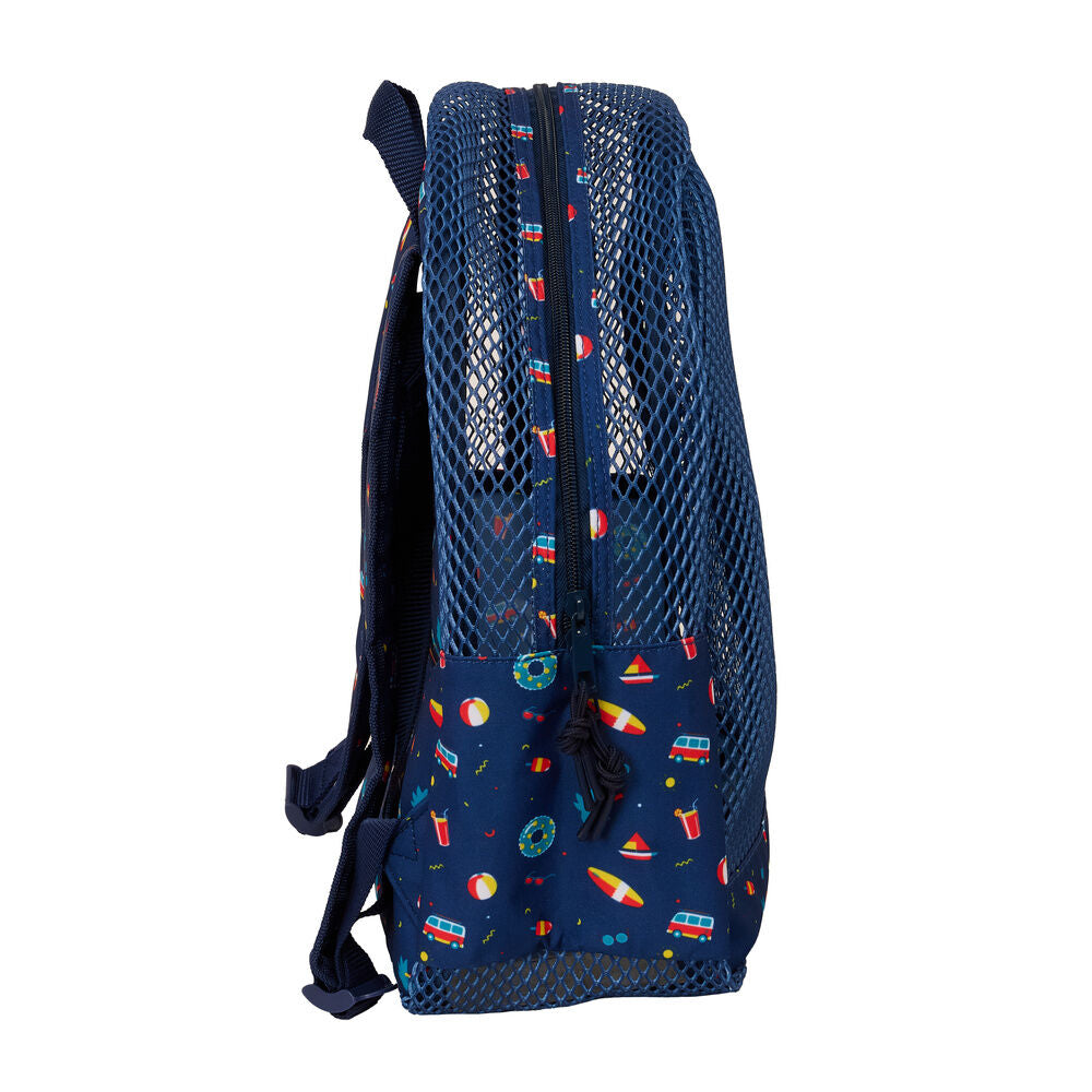 Mochila antiarena Surf SAFTA azul marino con rejilla y estampado de playa - 3
