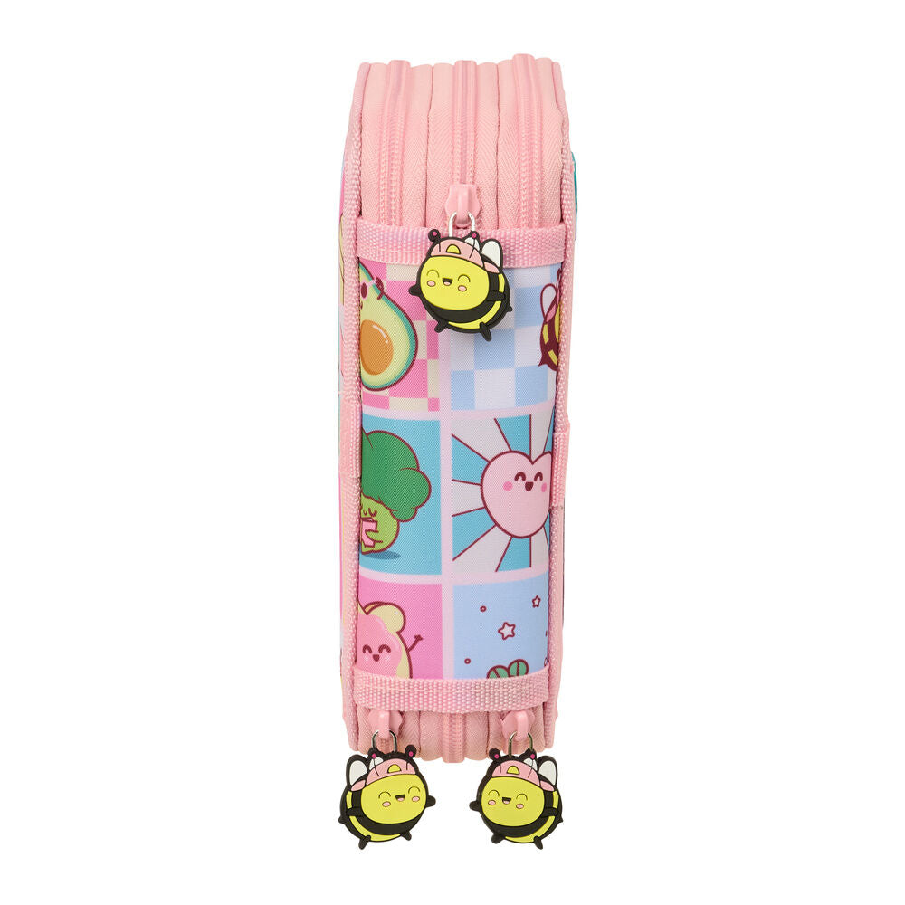Portatodo triple rosa Mr. Wonderful con tres compartimentos y material escolar - 3