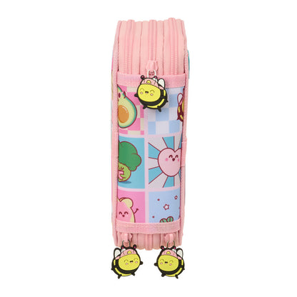 Portatodo triple rosa Mr. Wonderful con tres compartimentos y material escolar - 3