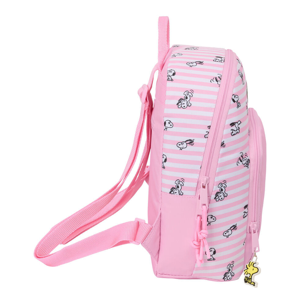 Mochila rosa SAFTA de Snoopy con rayas y bolsillo frontal - 3