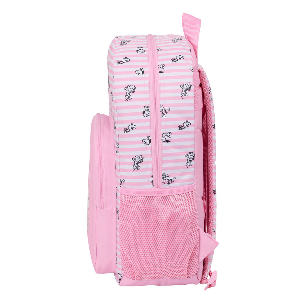 Mochila rosa SAFTA de Snoopy con rayas y bolsillo frontal - 3