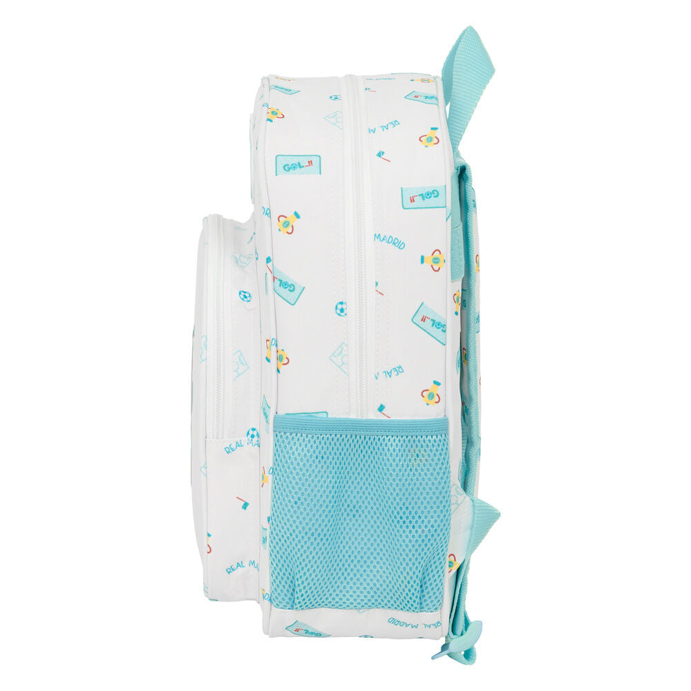 Mochila Baby Real Madrid blanca con osito y bolsillo frontal - 3