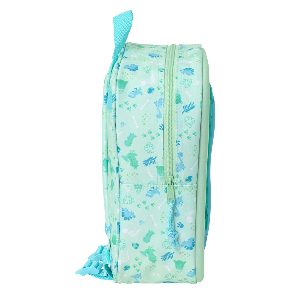 Mochila 3D verde menta con dinosaurio azul - 3