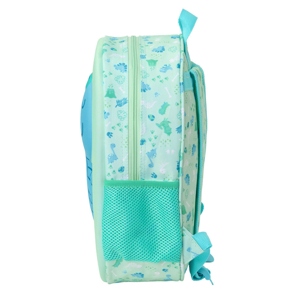 Mochila infantil verde agua con dinosaurio azul en relieve - 3