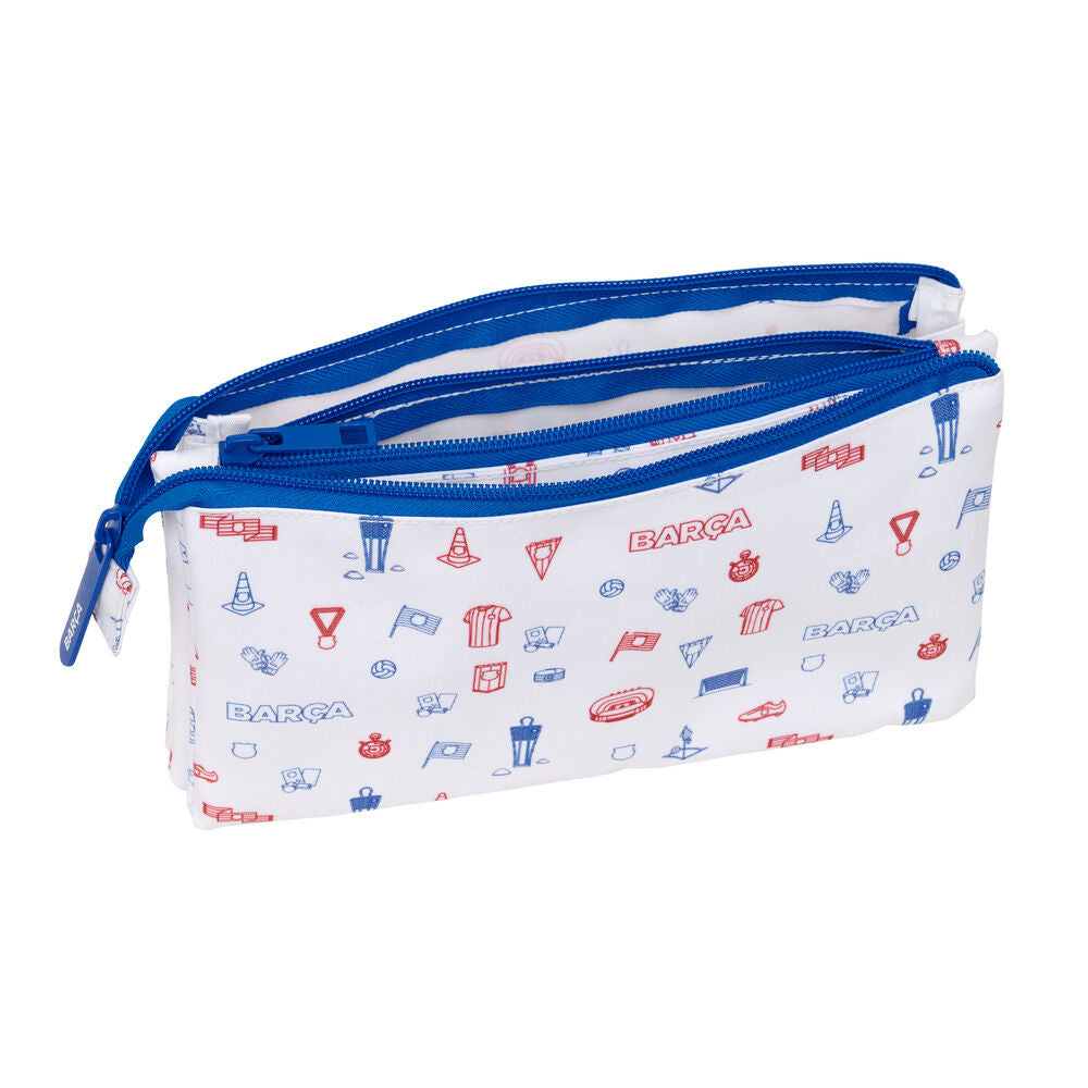 Portatodo triple Baby F.C. Barcelona blanco con escudo y estampado deportivo - 3