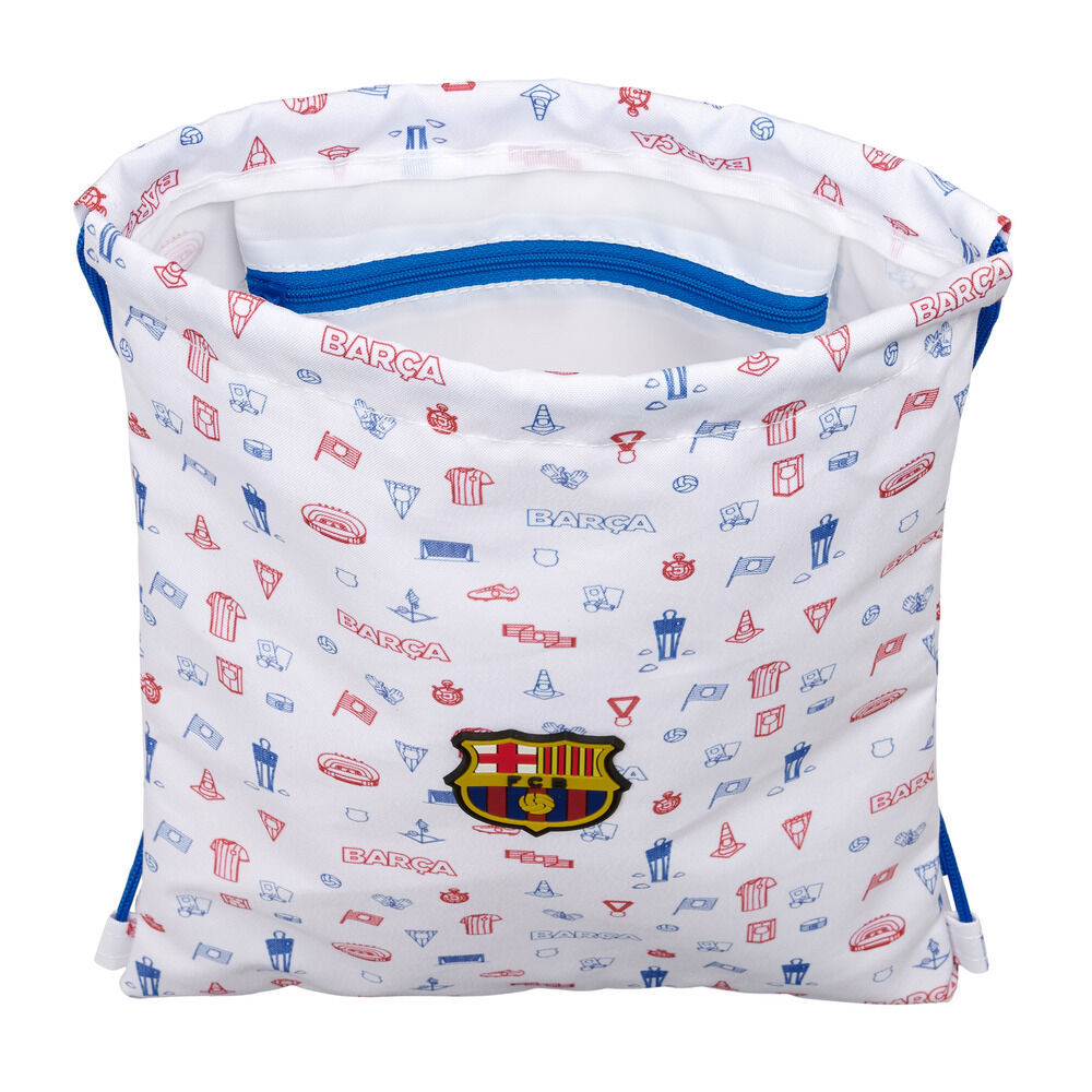Saco Baby F.C. Barcelona blanco con escudo y cordones azules - 4