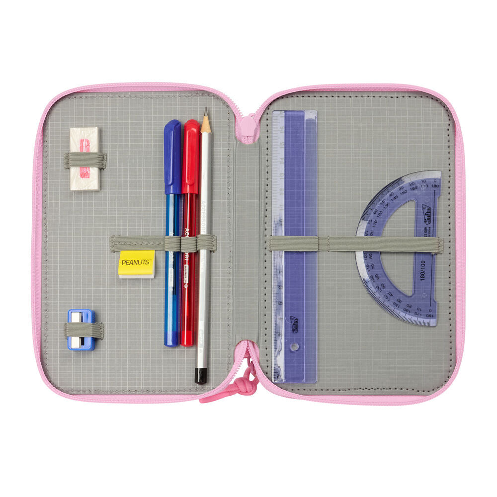 Portatodo triple rosa de Snoopy SAFTA con material escolar - 4