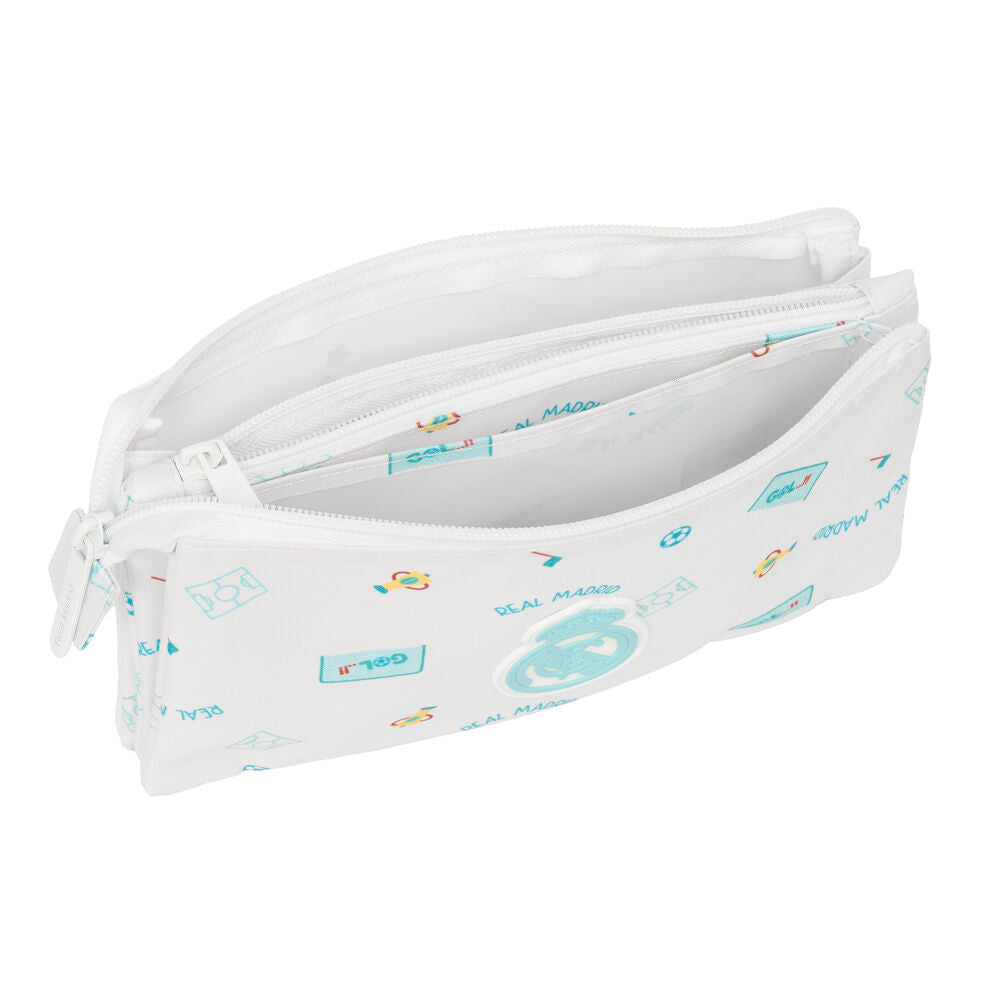 Portatodo triple Baby Real Madrid blanco con oso y tres compartimentos - 3