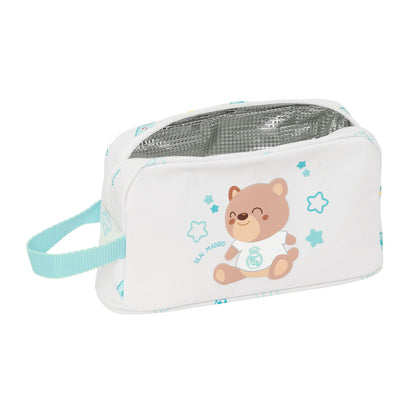 Portadesayunos térmico Baby Real Madrid blanco con oso y asa turquesa - 4