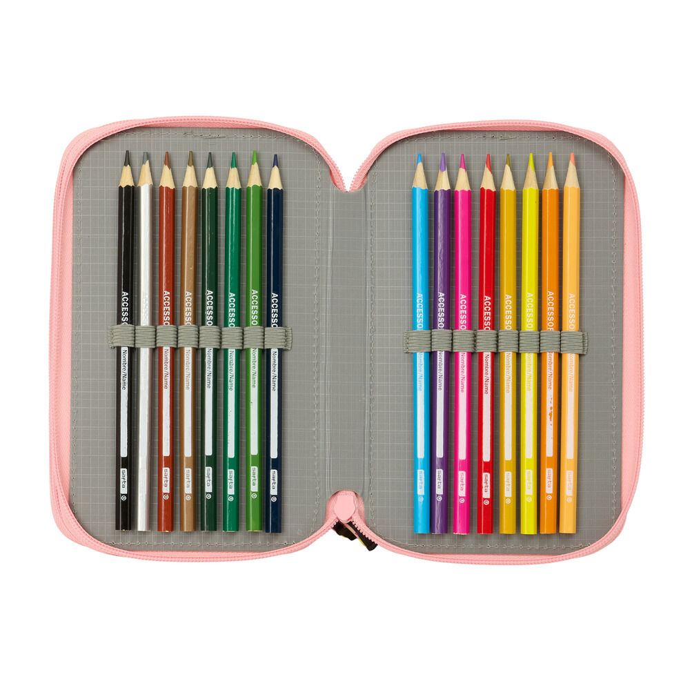 Portatodo triple rosa Mr. Wonderful con tres compartimentos y material escolar - 5