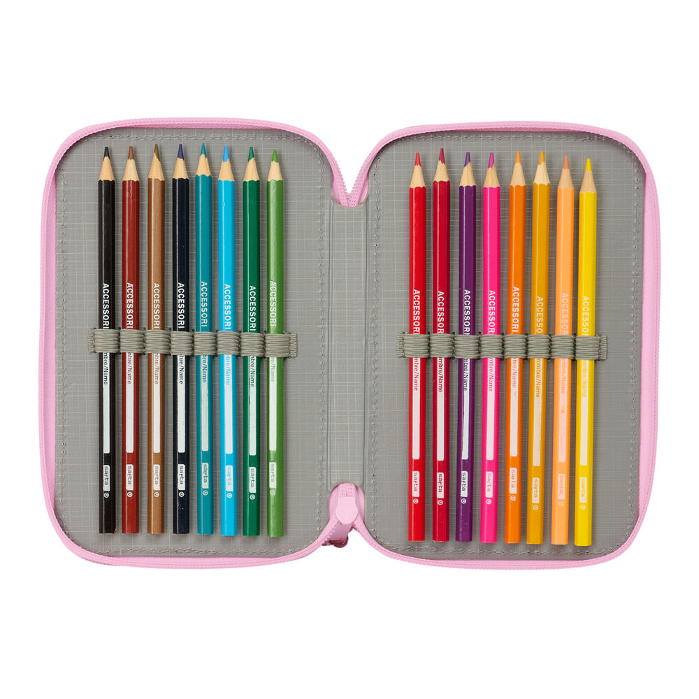 Portatodo triple rosa de Snoopy SAFTA con material escolar - 5