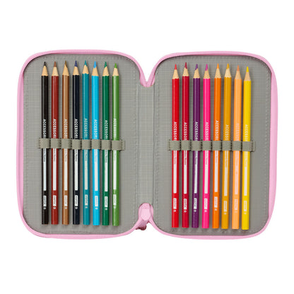Portatodo triple rosa de Snoopy SAFTA con material escolar - 5
