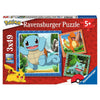 Caja de tres puzzles Pokémon Ravensburger con Pikachu, Squirtle, Charmander y Bulbasaur