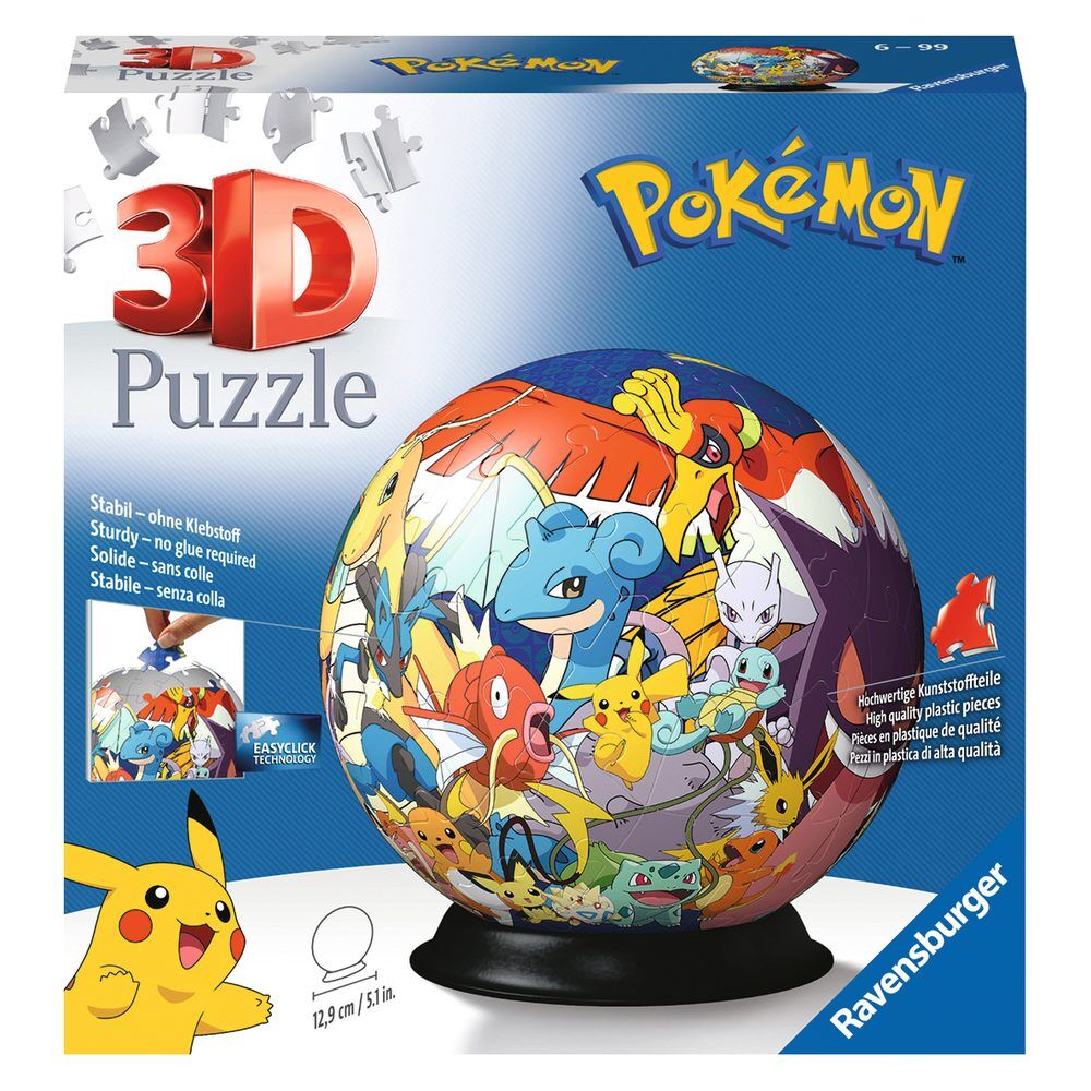 Puzzleball 3D de Pokémon Ravensburger con Pikachu y otros Pokémon