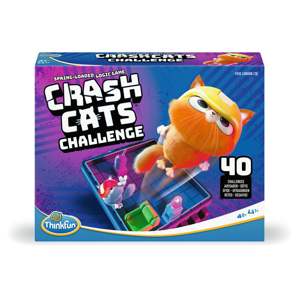 Caja del juego de mesa de lógica Crash Cats Challenge con ilustraciones de gatos