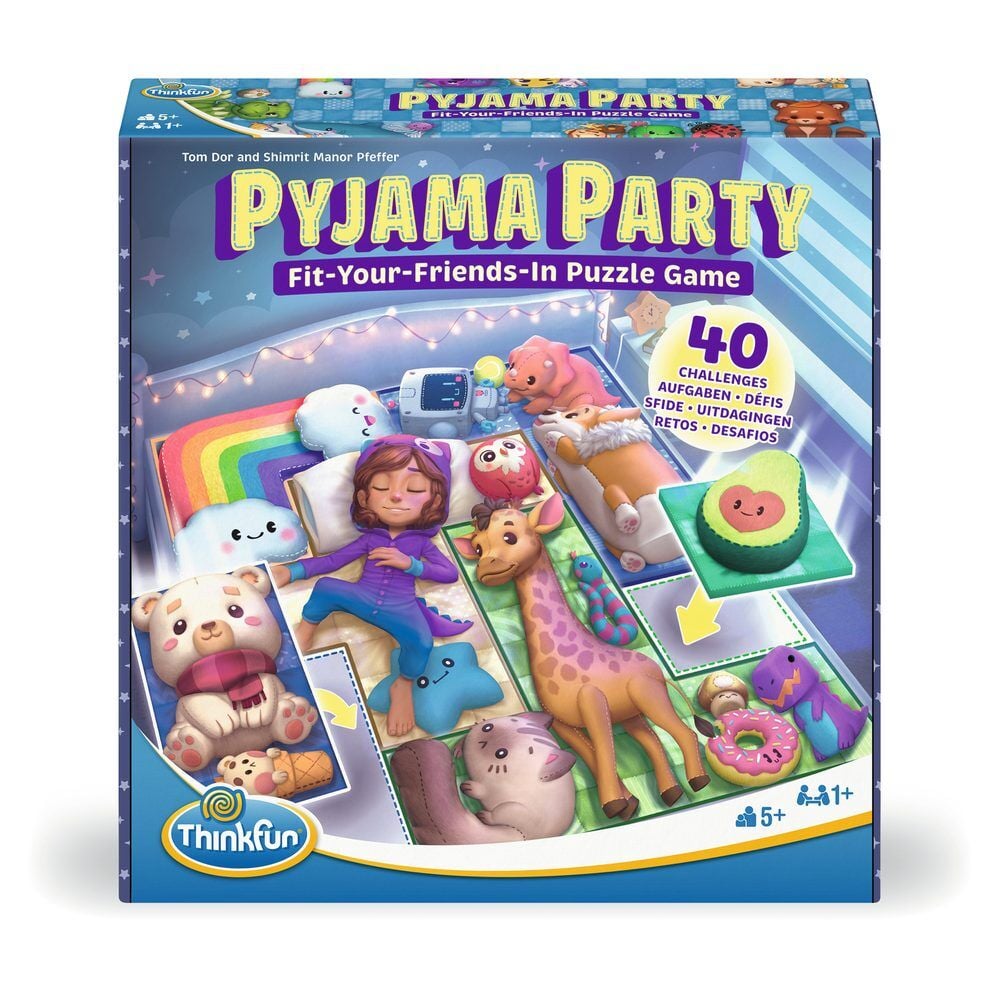 Caja del juego de mesa Ravensburger ThinkFun Pyjama Party con animales y 40 retos