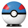 Puzzle 3D Pokémon Superball azul montada sobre su soporte