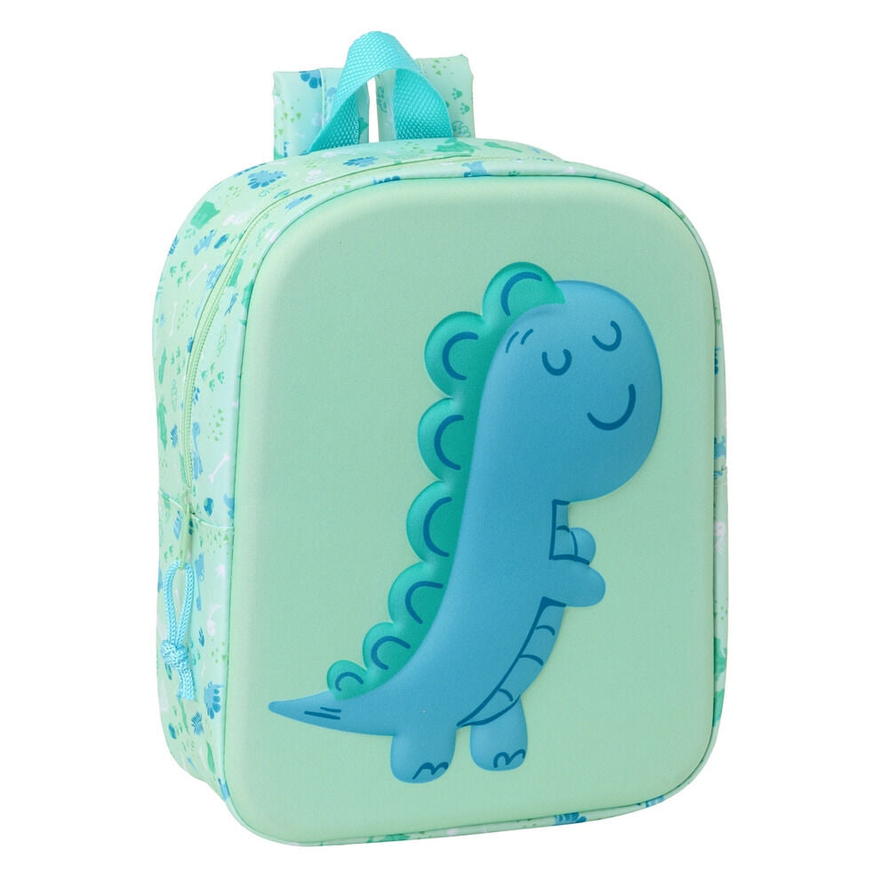 Mochila 3D verde menta con dinosaurio azul - 4