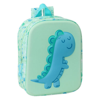 Mochila 3D verde menta con dinosaurio azul - 4