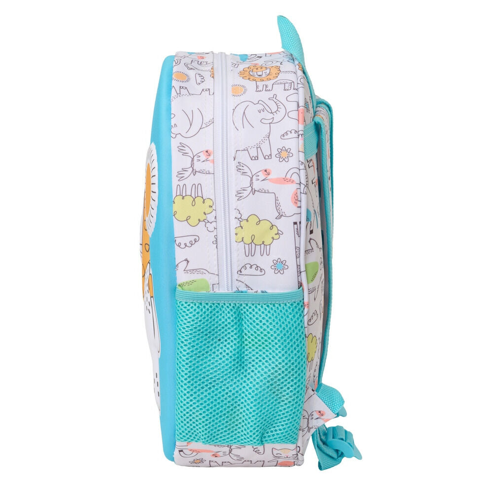 Mochila 3D turquesa con ilustración de león - 6