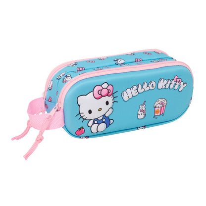 Portatodo doble 3D azul de Hello Kitty con dos cremalleras