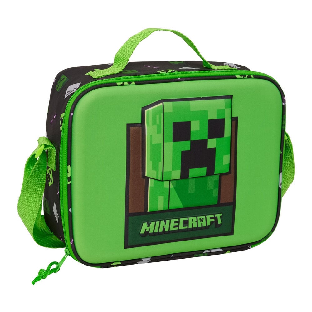 Bolsa portameriendas térmica Minecraft verde con Creeper en 3D