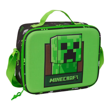 Bolsa portameriendas térmica Minecraft verde con Creeper en 3D