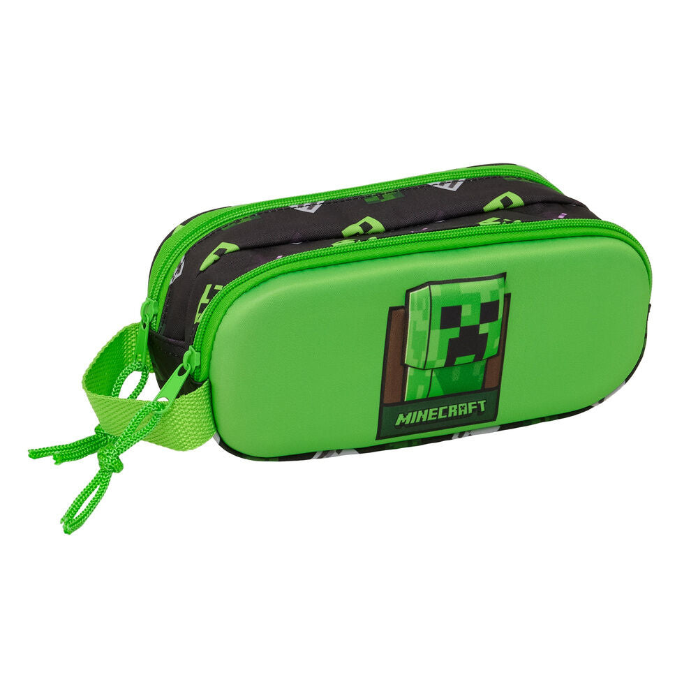 Portatodo doble 3D verde de Minecraft con Creeper y asa lateral