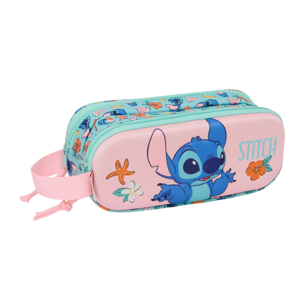 Portatodo doble 3D de Stitch Disney rosa y turquesa