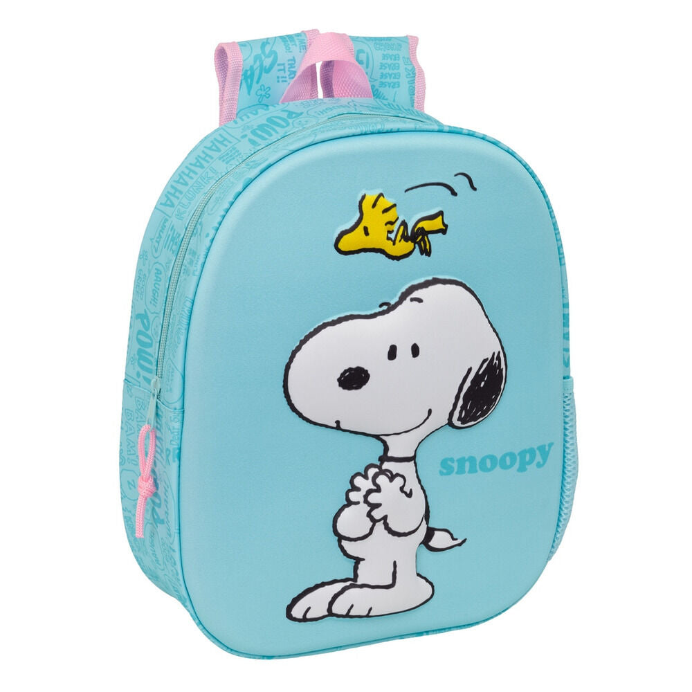 Mochila 3D azul turquesa de Snoopy con hombreras rosas