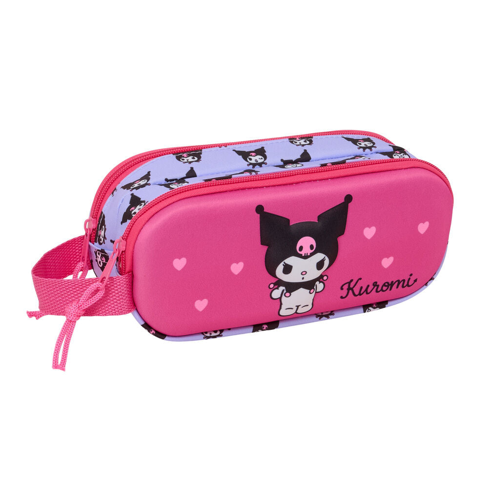 Portatodo doble 3D rosa y lila de Kuromi con dos cremalleras