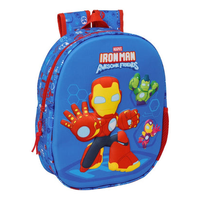 Mochila 3D azul de Iron Man Marvel con bolsillo lateral